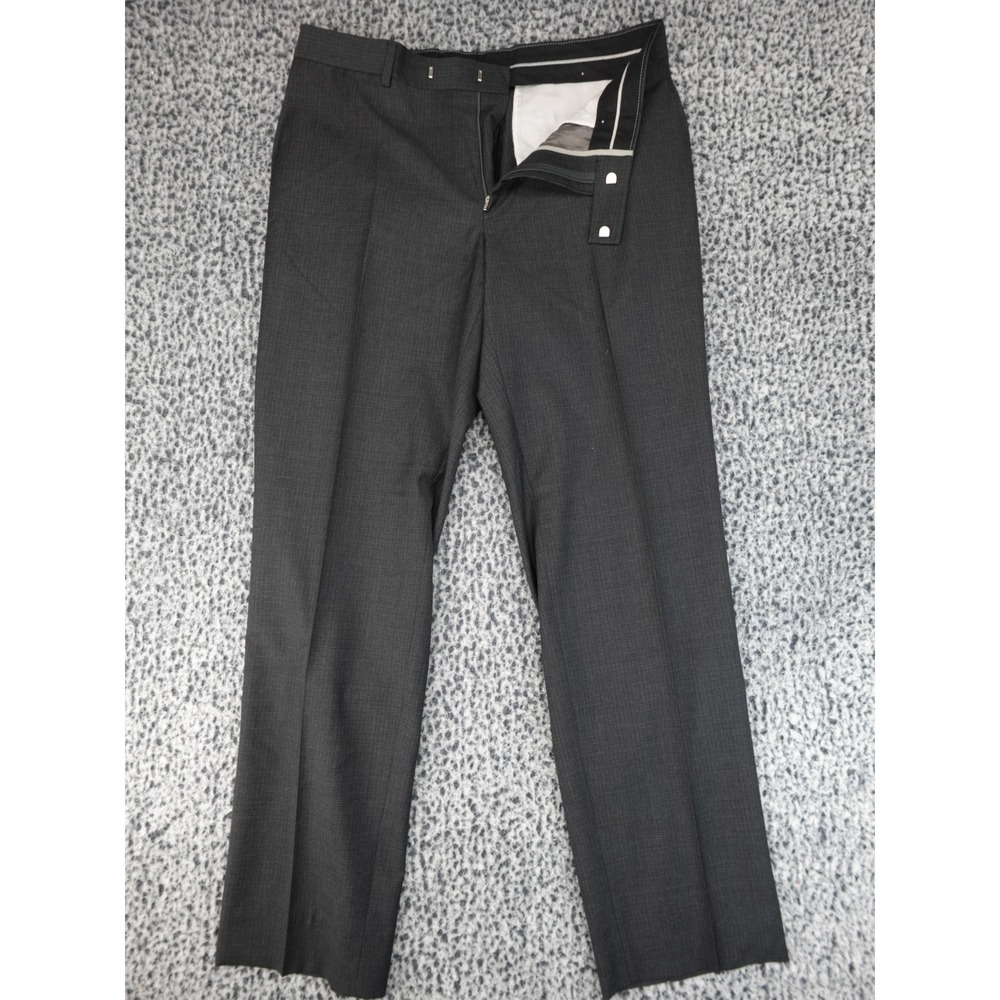 Hugo Boss Mens Charcoal Gray Crosshatch Dress Pants Straight Leg Flat Front 35